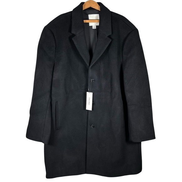 Calvin Klein Cashmere Wool Blend Black Winter Long Coat Overcoat XXL 2X NWT $699 - Picture 2 of 10